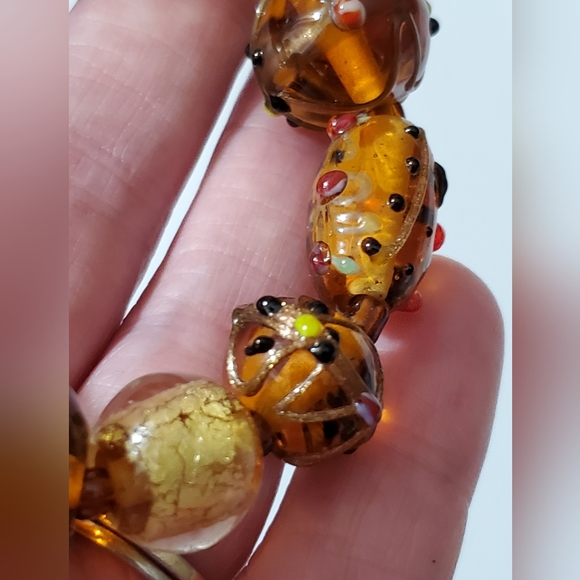 Vintage murano lampwork lamp beads venetian Italy bracelet amber gold foil beads - Picture 11 of 13